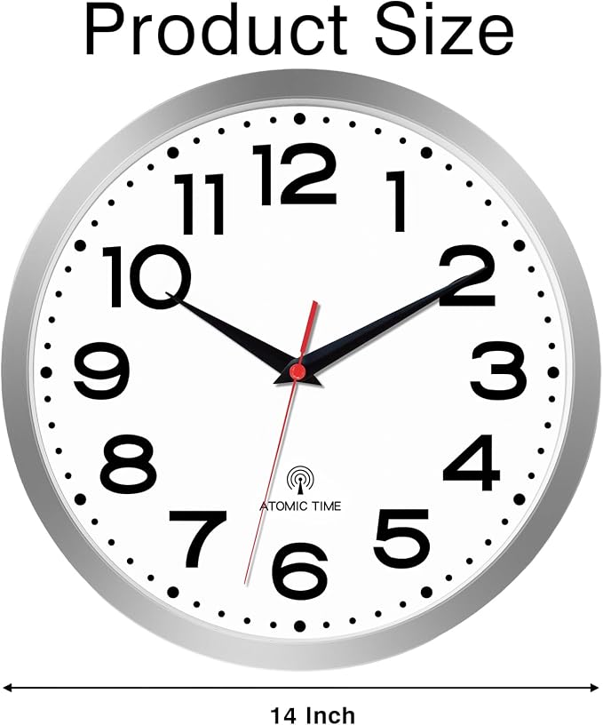 Roymnie Atomic Wall Clock 14 Inch, Modern Clock Battery Operated Classic Analog - Image 9