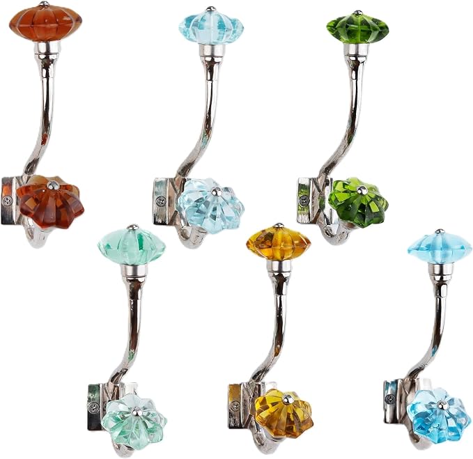 Indian Shelf Pack of 6 Heavy Duty Colorful Crystal Double Prong Glass by IndianShelf