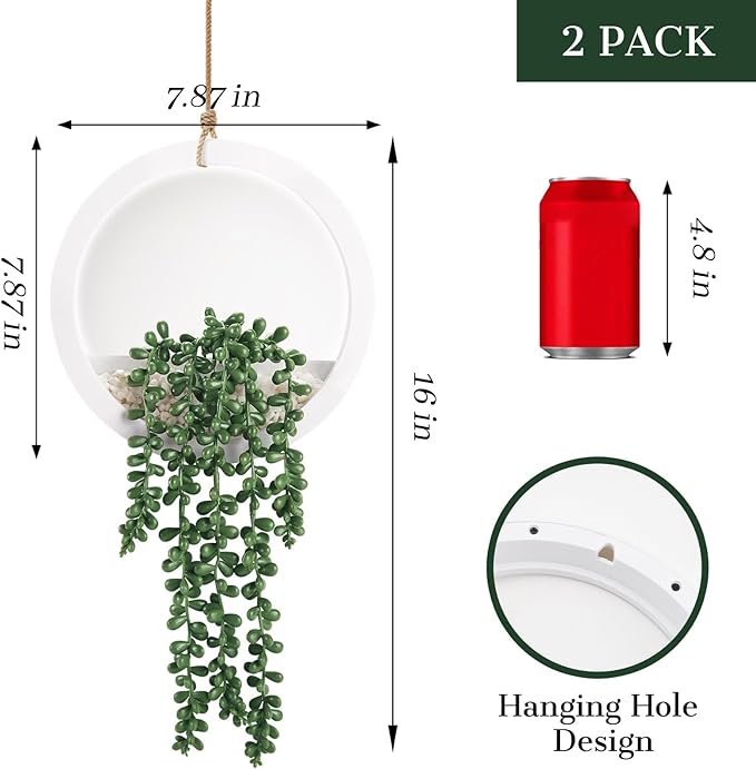 Der Rose 2 Pack Fake Plants Hanging Artificial Succulents Plants in White Pots - Image 3