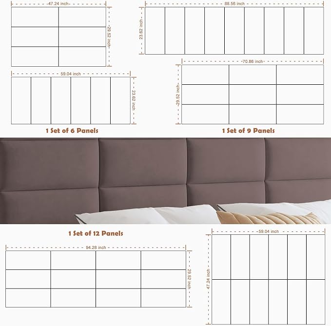IFNOW Wall Mounted Upholstered Headboard Full, 3D Peel and Stick Soundproof - Image 6