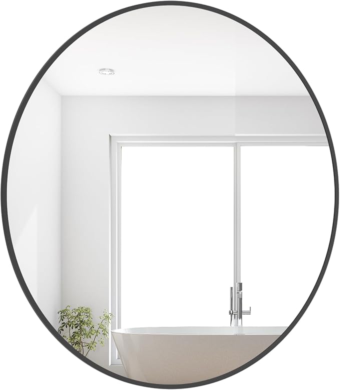 WallBeyond Round Wall Mirror 28 inch Black Large Circle Mirror - Image 7