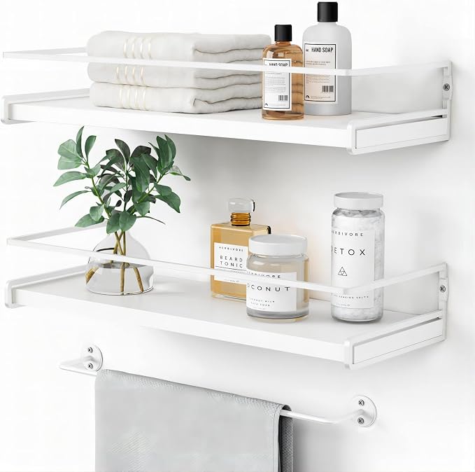 Forbena Bathroom Shelves for Wall Set of 2, Small Wall Mount Bookshelf and Toy by Forbena