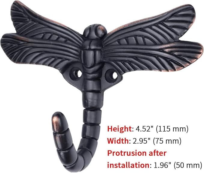 Dragonfly Hooks Wall Hooks for Hanging, Oil Rubbed Bronze Coat Hooks Wall - Image 3