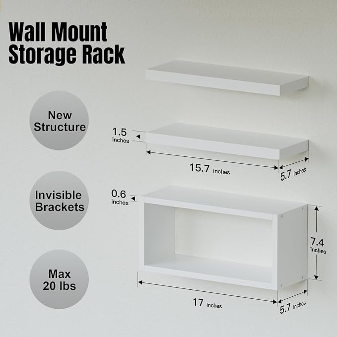 RICHER HOUSE White Floating Shelves Set of 3, Modern Bathroom Shelves Wall - Image 2
