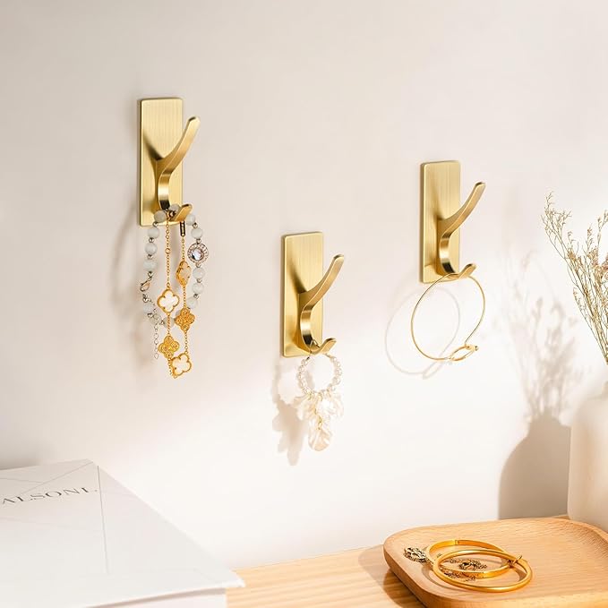 10 Pack Brushed Gold Self Adhesive Coat Hooks - Image 6