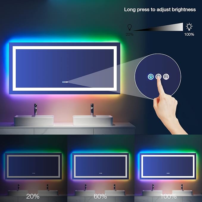 LOAAO 60”X30“ RGB LED Bathroom Mirror - Image 4