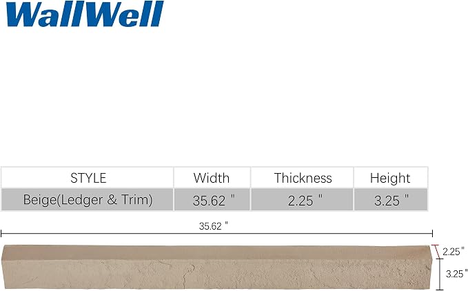2-Pack Beige Faux Stone Ledger & Trim Panels, 35.62" x 2.25" x 3.25", - Image 4