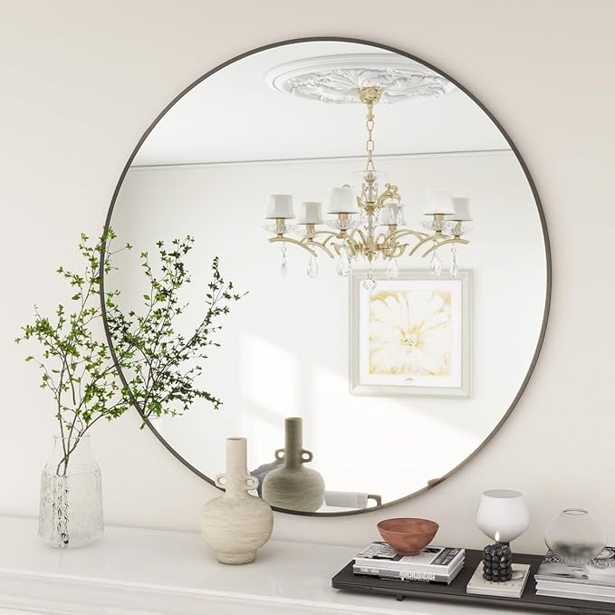 BEAUTYPEAK 20 Inch Round Mirror, Metal Frame Circle Mirror, Wall Mounted - Image 5