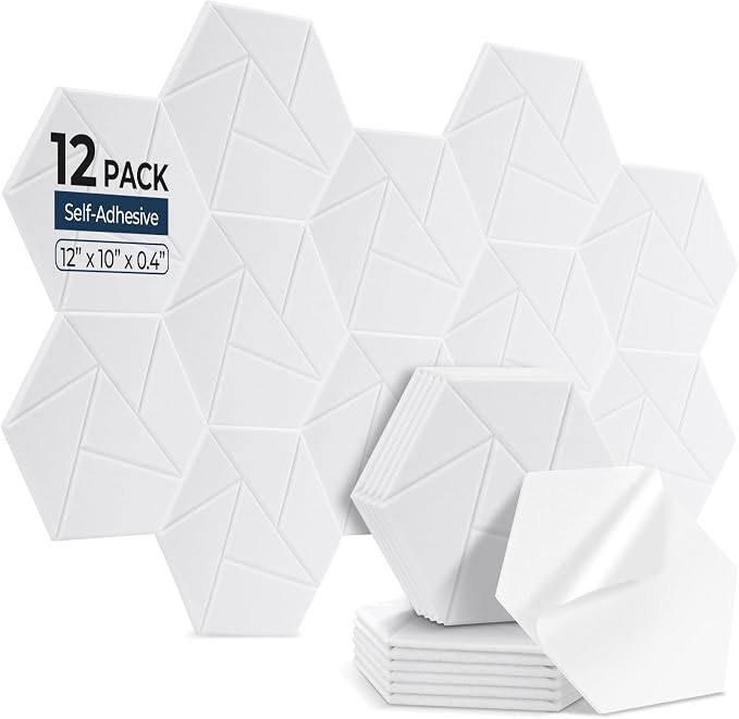 12 Pack Hexagon Acoustic Panels, Self-Adhesive Acoustic Wall Panels by AUSLET