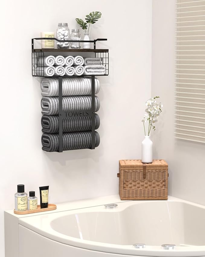 Rustic Brown Wood Vertical Towel Rack - Image 7