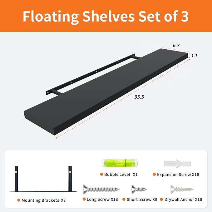 Upassion Floating Shelves for Wall Set of 3, Frame Display Black Floating Shelf - Image 3