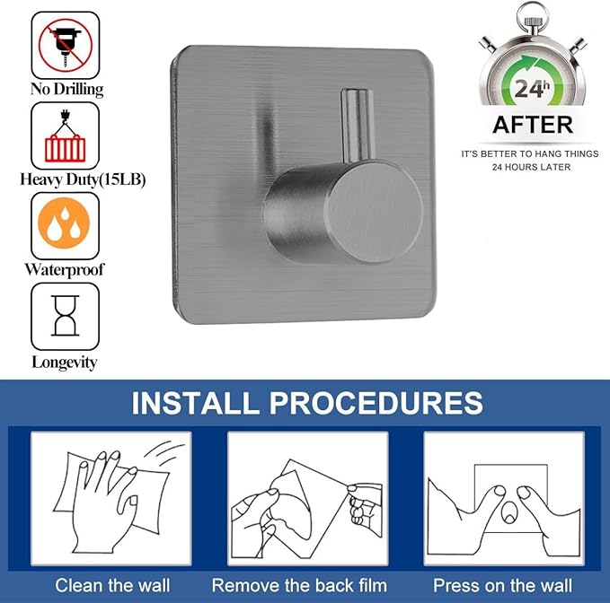 Fotosnow Adhesive Hooks Towel Hanger Wall Hooks - Image 3