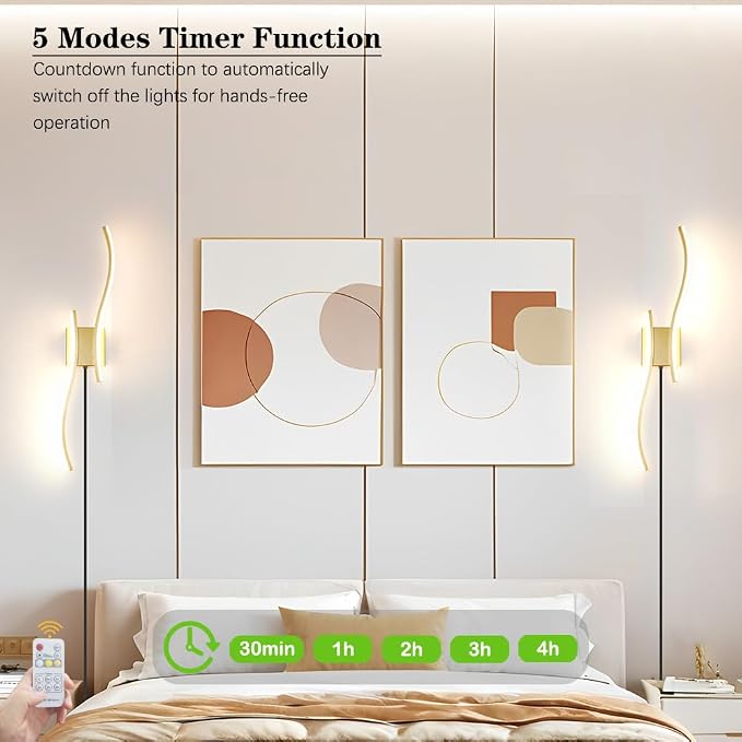 Daunton Modern Plug in Wall Sconce Set of 2, 3CCT Adjustable & Memory Function - Image 5