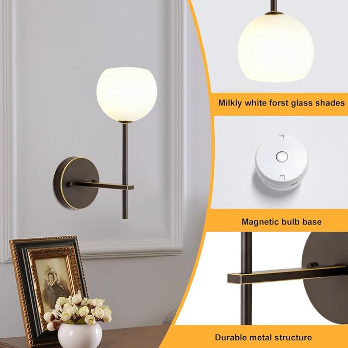 Brown Gold Battery Operated Wall Sconces Set of 2, Rechargeable Wireless Wall - Image 8