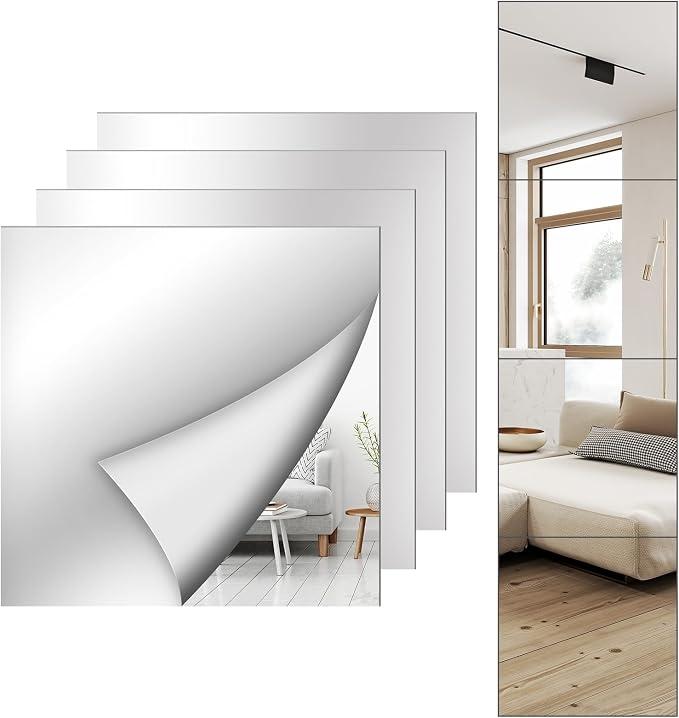 Shiftshade 4 Pack Wall Mirror Full Length, 12 x 12 Inch Acrylic Mirror Tiles by Unknown