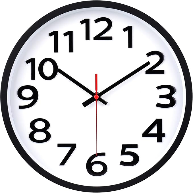 Wall Clock 12 Inch Silent Non-Ticking Big Numbers Easy to Read Wall Clocks by CrosstimeWallClockPracticalElegant