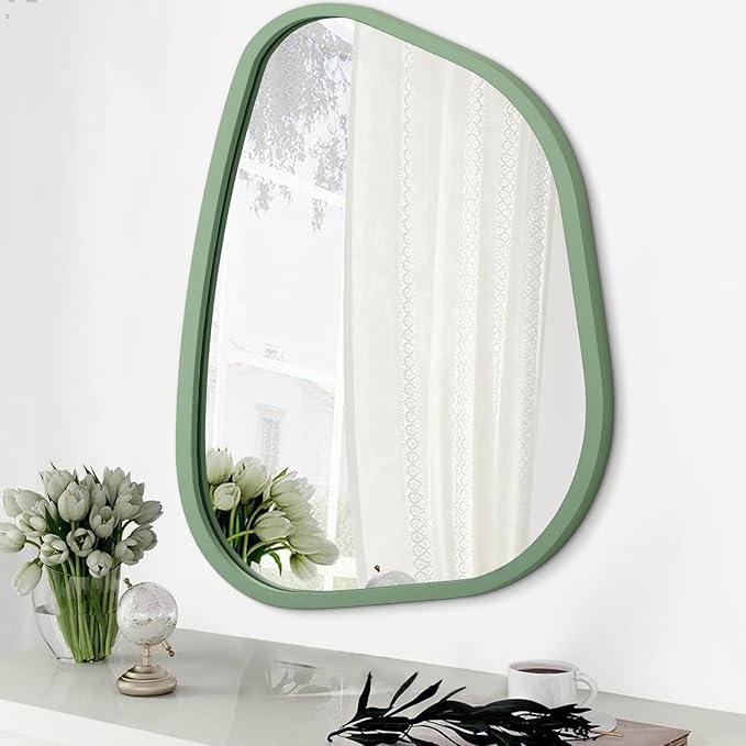 Asymmetrical Mirror for Wall Irregular Accent Wood Frame Modern Unique Wall by HLFMVWE