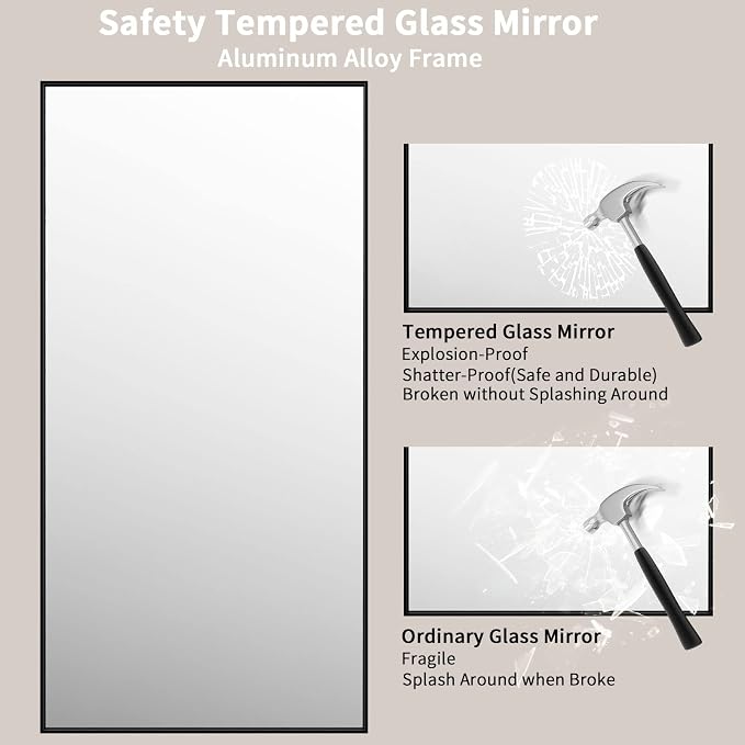 LOAAO 72"X36" Black Rectangle Bathroom Mirror Wall, Matte Black Aluminum Alloy - Image 5