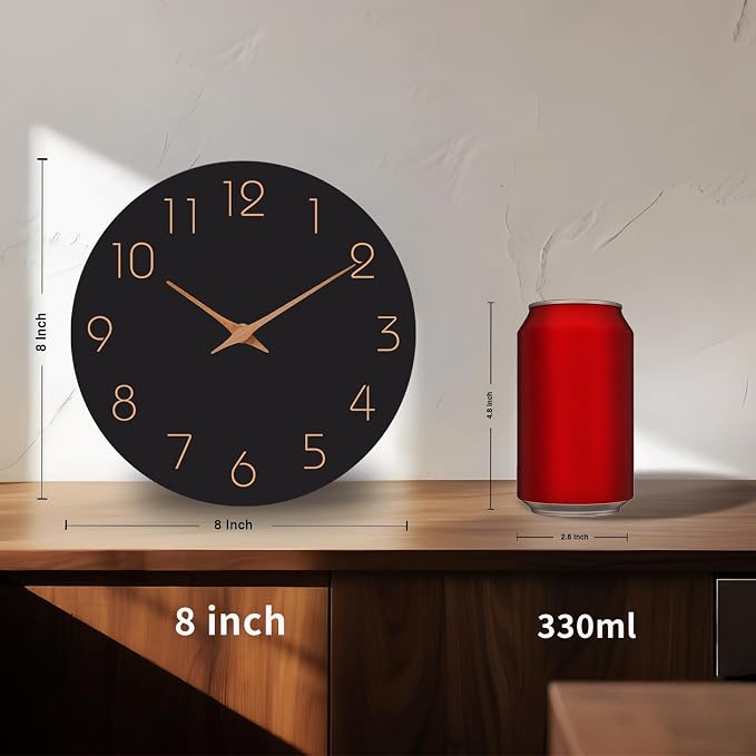 Mosewa Wall Clock 8 Inch Black Battery Operated Silent Non Ticking Simple - Image 7