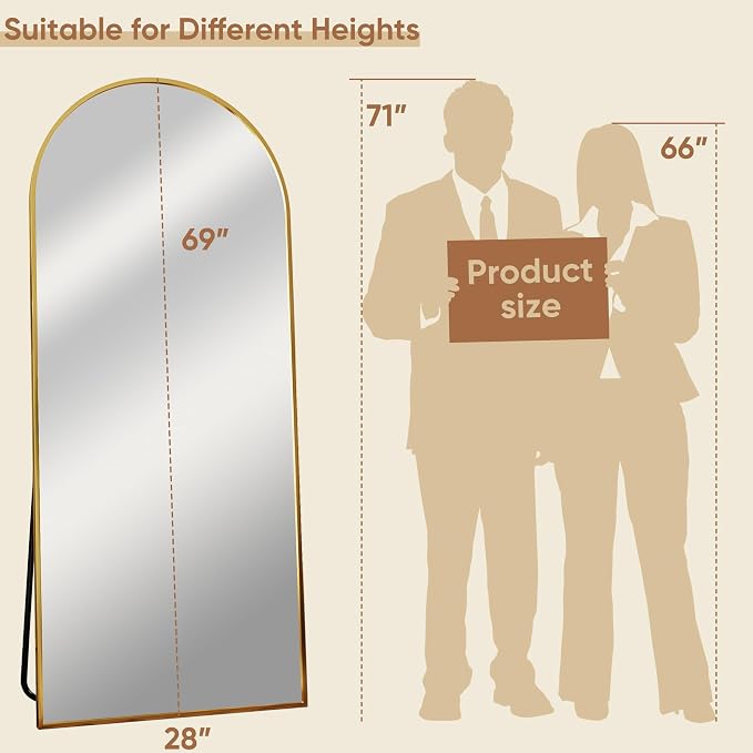 69"x28" Full Length Mirror, Arched Full Body Mirror, Standing Hanging or - Image 4