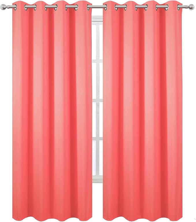 LEMOMO Blackout Curtains 52 x 120 Inch Long Coral Curtains Set of 2 Panels Room - Image 2