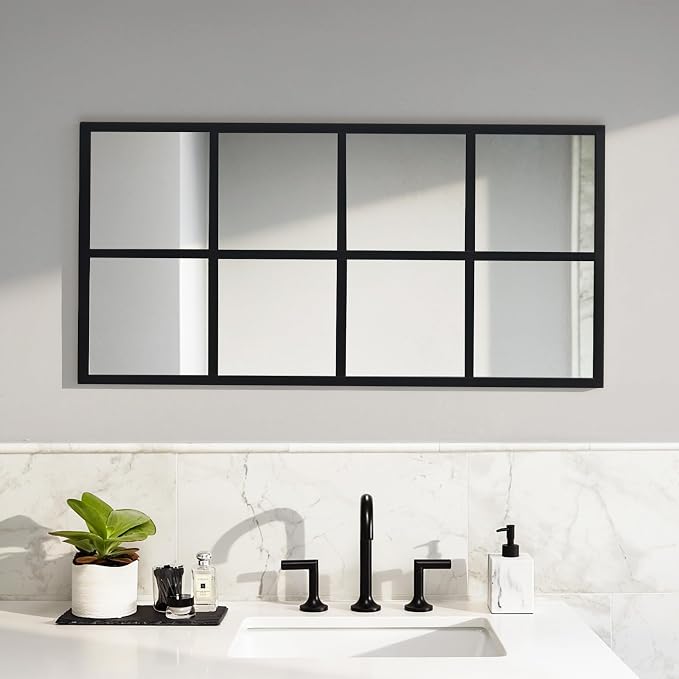 DUMOS Wall Mirror 16" x 32", Rectangle Window Pane Decorative Mirror, Metal - Image 6