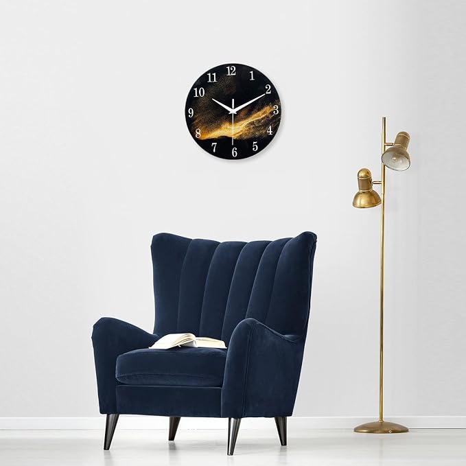 Black and Gold Modern Wall Clocks Battery Operated 12 Inch Silent Wall Clock - Image 2