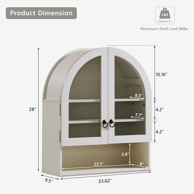 IFGET Bathroom Arched Wall Cabinet, 23.6'' Wide Medicine Cabinet - Image 2