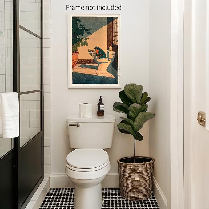 Heltrappe Vintage Japanese Wall Art Funny Frog Bathroom Canvas Print Cute - Image 3