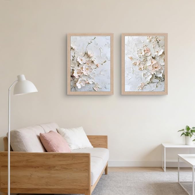 Framed 3D Floral Texture Canvas Wall Art Relief Textured Floral Oil Painting - Image 4