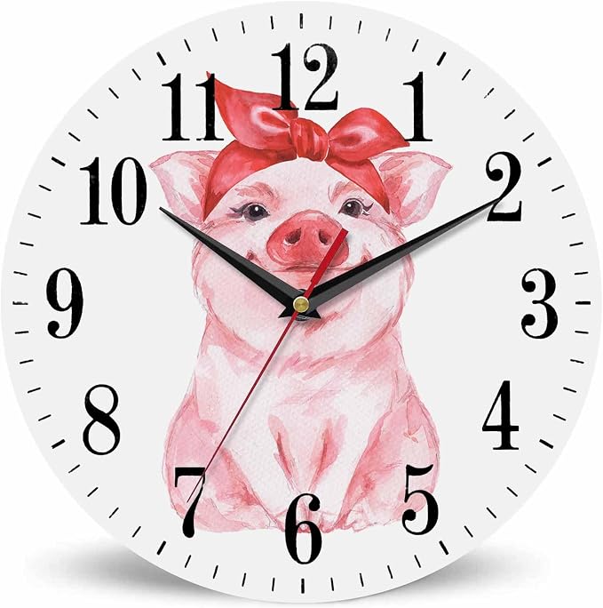 Mxocom Pink Pig Wall Clock Funny Cartoon Pig Wearing Red Bandana 10 Inch Silent by Mxocom