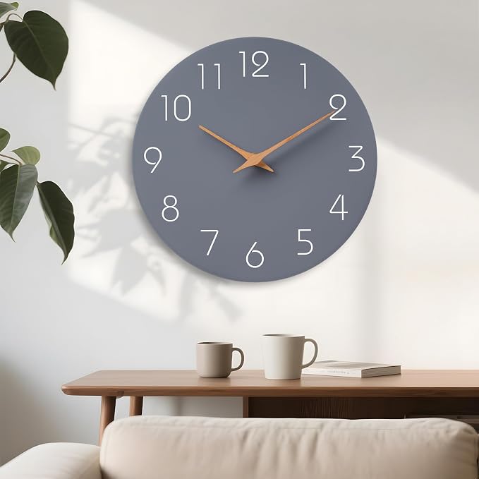 Mosewa Large Wall Clock 18 Inch Gray Modern Flatwood Silent Non Ticking Battery - Image 5