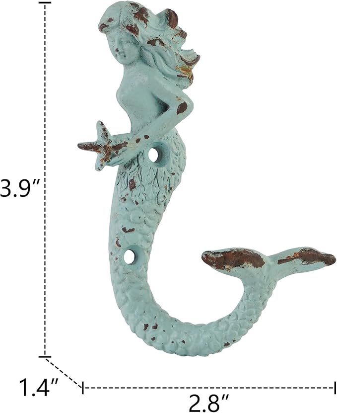 SOFFEE DESIGN 2PCS Green Mermaid Side Profile Hooks, Beach Themed Towel Hangers - Image 4