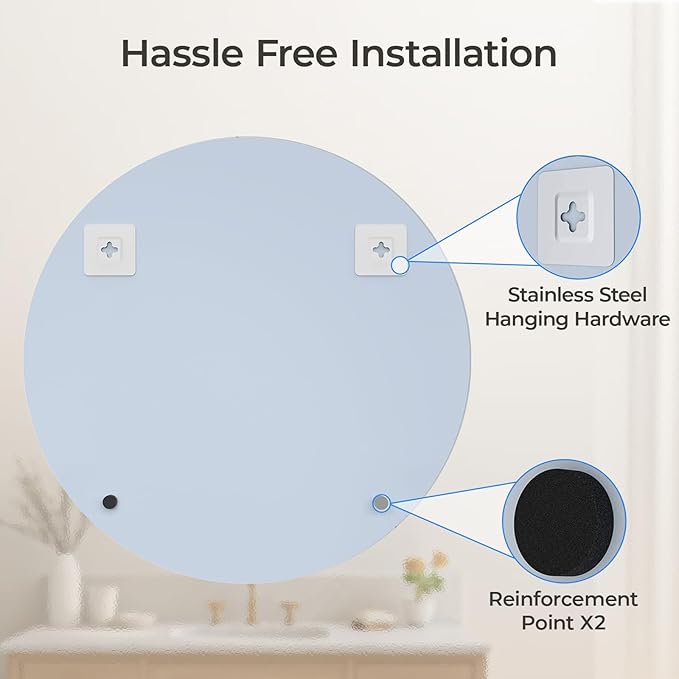 USHOWER Frameless Round Bathroom Mirror 24", Circle Vanity Mirror - Image 5