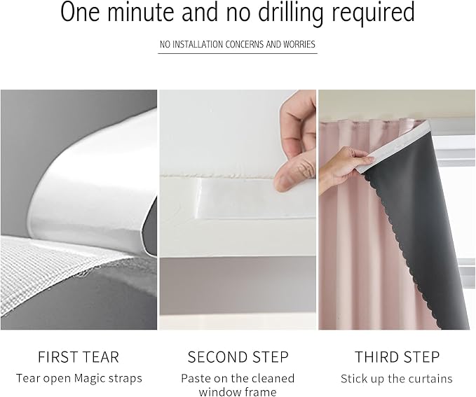 AJAZZ self Adhesive Portable 100% Blackout Curtains Simple and Easy to - Image 3