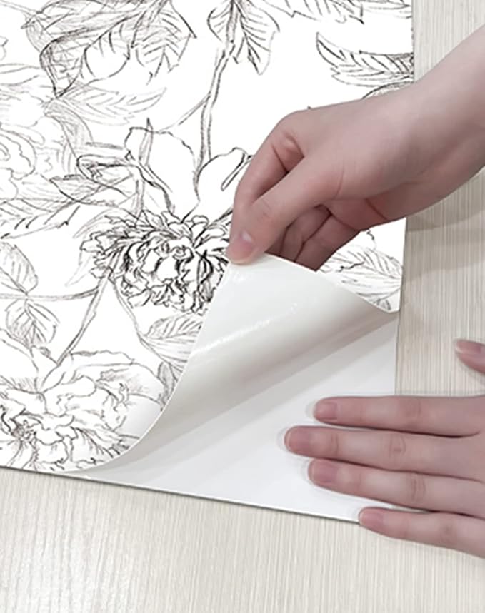 JiffDiff Floral Wallpaper Black & White Peel and Stick Vintage Peony Wall Paper - Image 8