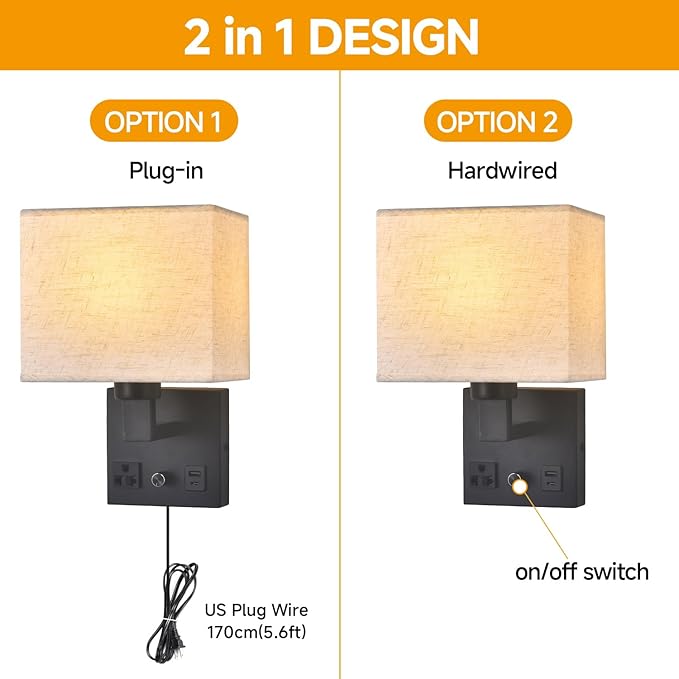 Bedside Wall Lamp for Bedroom, Plug in Wall Sconce - Image 5