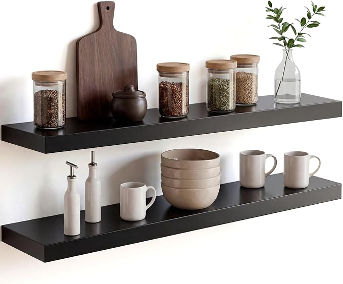 Homeforia Black Floating Shelves 30 inches Long, High End Solid Real Wood 30 by Homeforia