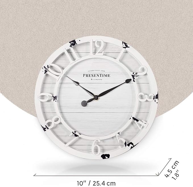 Presentime & Co 10" Farmhouse Series Wall Clock, Shiplap Style, Raised 3D - Image 6