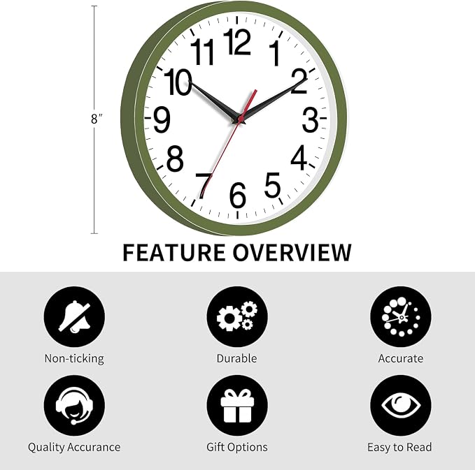 Rohioue Wall Clock Modern 8 Inch Battery Operated Silent Non Ticking Small - Image 3