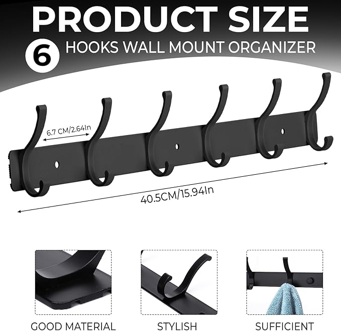 Dntorx Coat Rack Wall Mount, 2 Pack Coat Hooks Hanger Wall Double Hook Rack - Image 2