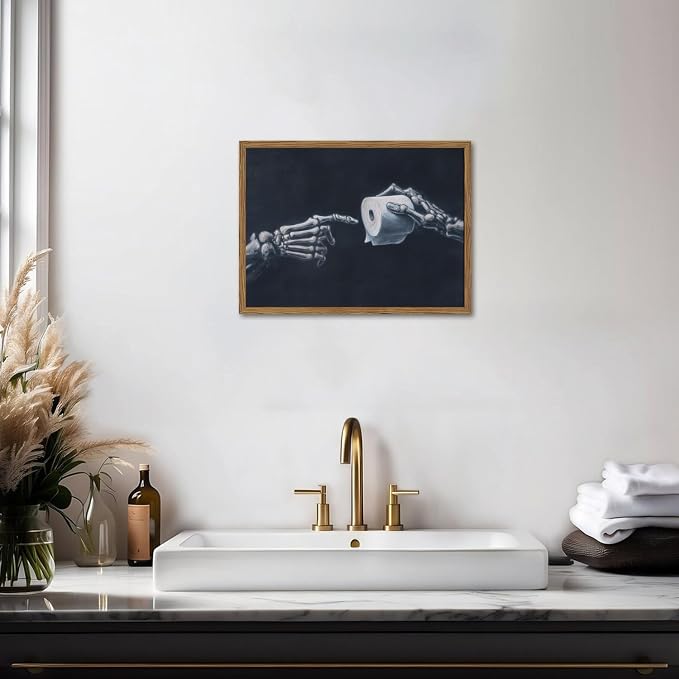 Funny Skeleton Bathroom Wall Art Gothic Skull Hand and Toilet Paper Bathroom - Image 8