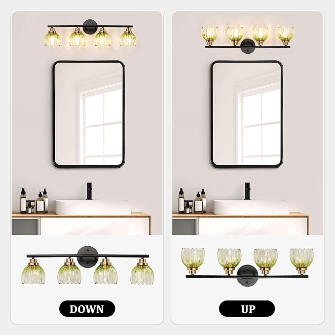 TALOYA Bathroom Vanity Light Fixtures, 4-Light Modern Black and Gold Wall Lights - Image 8