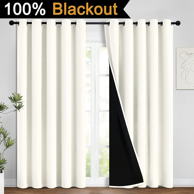 Yakamok Full Blackout Curtains 84 Inches Long, 2 Thick Layers Grommet Top - Image 2