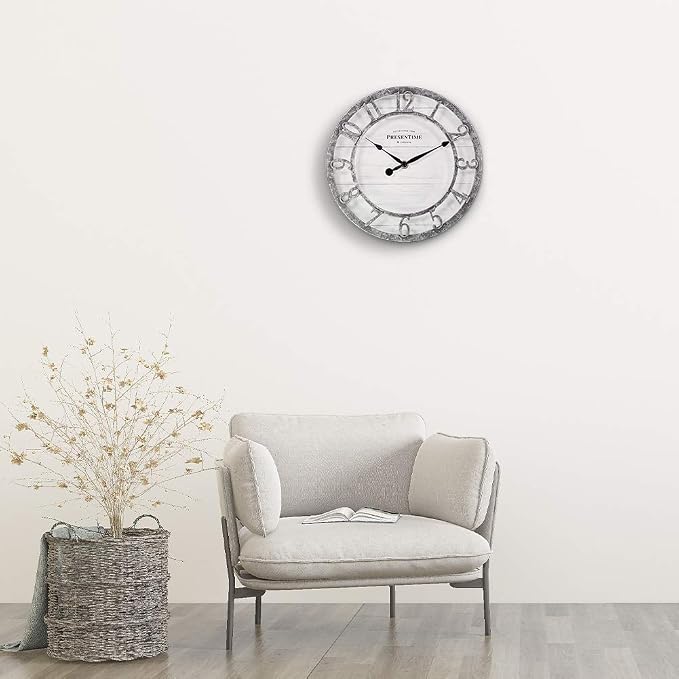 Presentime & Co 10" Farmhouse Series Wall Clock, Quartz Movement, Shiplap Style - Image 6
