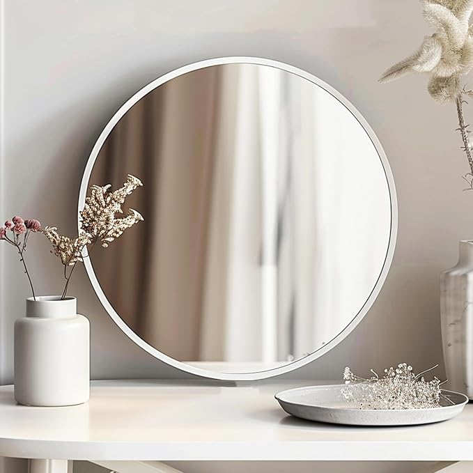 White Round Mirror 16 inch, Bathroom Mirror, Round Wall Mirrors - Image 6