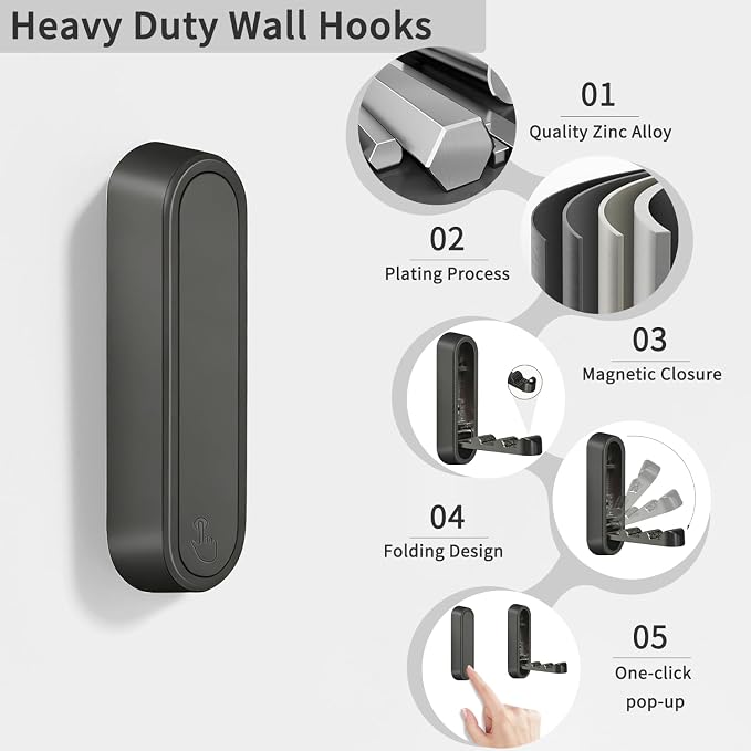 2PCS Foldable Wall Hooks, Flip Down Design - Image 2