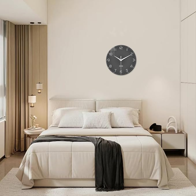 XNM Dark Grey Wall Clock for Bedroom Glass Modren Simple Wall Clock Battery - Image 3