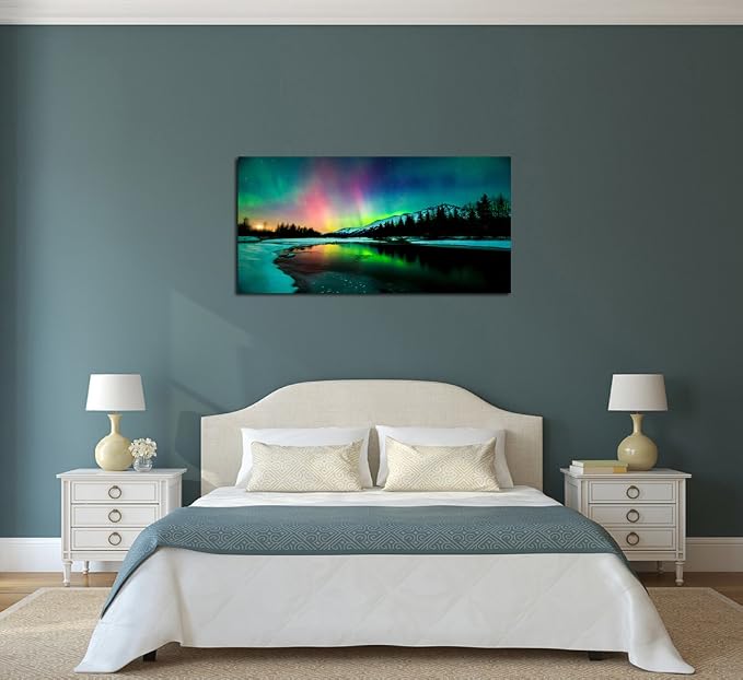 S01950 Wall Art Aurora scenery Painting on Canvas Stretched and Framed Canvas - Image 4