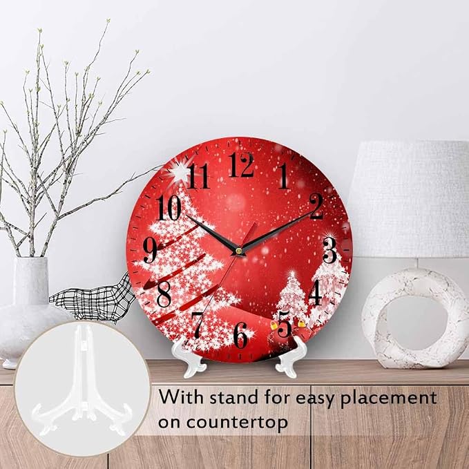 Mxocom Christmas Wall Clock White Christmas Tree Winter Snowflake New Year Red - Image 3